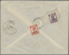 Br Kuwait: KUWAIT, 1947. Air Mail Envelope Addressed To Lndia Bearing SG 53, ½a Purple And SG 57, 2a Vermilion Tied By K - Kuwait