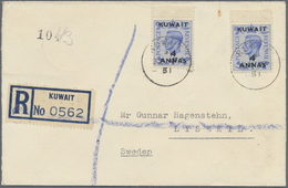 Br Kuwait: 1951. Registered Envelope Addressed To Sweden Bearing SG 89, 4a On 4d Ultramarine (2) Tied By Kuwait Date Sta - Kuwait