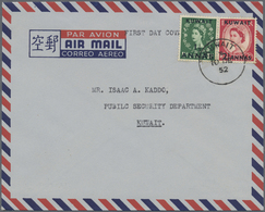 Kuwait: 1952/53, QEII, Four Different FDC, One Real Used To US. - Kuwait