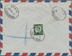 Br Kuwait: KUWAIT, 1954. Registered Air Mail Envelope Addressed To London Bearing SG 101, 12a On 1/3 D Green Tied By Ova - Koweït