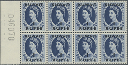 ** Kuwait: 1956, QEII Definitives, Complete Set Of Nine Values As Left Marginal Blocks Of Eight, Mainly Showing Sheet Nu - Kuwait