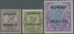 * Kuwait - Dienstmarken: 1923-24 KGV. Officials 1a. Chocolate, 4a. Olive-green And 5r. Ultramarine & Violet All With OVE - Kuwait