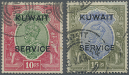 O Kuwait - Dienstmarken: 1923-24 KGV. Officials 10r. Green & Scarlet And 15r. Blue & Olive, Wmk Large Star, Both Used An - Kuwait