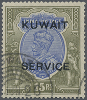 O Kuwait - Dienstmarken: 1923/24. 15r Blue And Olive, Cancelled By Kuwait Date Stamp. Very Fine. (SG O14) - Koweït