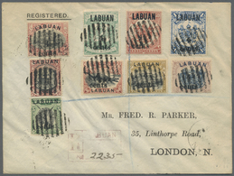 Br Labuan: 1904, "4 Cents" Revaluation Overprints, Complete Set Of Nine Stamps (no. 137 Perf. Faults), Attractive Franki - Other & Unclassified