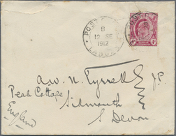 Br Labuan: 1912. Envelope (faults/tears) Addressed To England Bearing Straits Settlements SG 155, 4c Dull Purple Tied By - Altri & Non Classificati