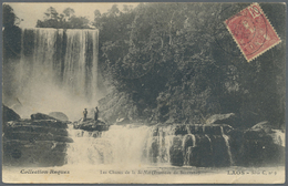 Br Laos: 1907. Picture Postcard Of 'Le Chutes De La St Noi' (Saravane Province) Addressed To France Bearing Indo-China S - Laos