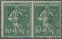 **/* Libanon: 1924, 50c. On 10c. Green, 1st Printing, Horiz. Pair, Left Stamps Showing "GAND", Unmounted Mint, Signed, N - Libano