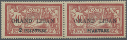 * Libanon: 1924, 2pi. On 40c. Red/blue, Horiz. Pair, Right Stamp With "Missing 2 In Surcharge", Mint O.g. Previously Hin - Libano