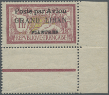 ** Libanon: 1924, Airmails, 5pi. On 1fr. Red/olive, Right Marginal Copy Showing Variety "Missing 5 Of Surcharge", Unmoun - Libano