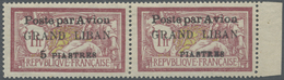 * Libanon: 1924, Airmails, 5pi. On 1fr. Red/olive, Right Marginal Horiz. Pair, Right Stamp Showing Variety "Missing 5 Of - Lebanon