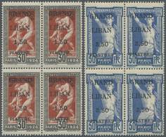 * Libanon: 1924, Olympic Games, Complete Set As Blocks Of Four, 50c. On 10c. With Variety "Small Fat A In LIBAN", 1.50pi - Lebanon