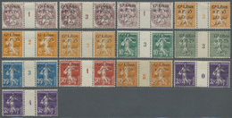 * Libanon: 1924/1925, Bilingual Overprints, Group Of 13 Millesimes Gutter Pairs Incl. The Rare 1.50pi. On 30c. Orange (o - Lebanon