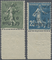 ** Libanon: 1924, 0.75pi. On 15c. Green And 1.25pi. On 25c. Blue, Two Bottom Marginal Copies With Inverted Overprint And - Lebanon