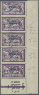 ** Libanon: 1924, Airmails, 3pi. On 60c. Violet/blue, Right Marginal Vertical Strip Of Five With Adjoining Gutter (sligh - Lebanon