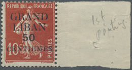 * Libanon: 1924, 50c. On 10c. Red, Not Issued, Right Marginal Copy, Mint O.g. Previously Hinged. - Liban