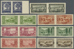 ** Libanon: 1925, Definitives "Views Of Lebanon", 0.10pi. To 25pi., Complete Set Of 13 Values As IMPERFORATE Horiz. Pair - Lebanon