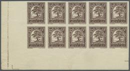 ** Libanon: 1925, 0.10pi. Cedar Tree, Imperforate Proof In Brown, Issued Design, Marginal Block Of Ten From The Lower Le - Lebanon