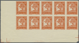 ** Libanon: 1925, 0.10pi. Cedar Tree, Imperforate Proof In Orange, Issued Design, Marginal Block Of Ten From The Lower L - Liban