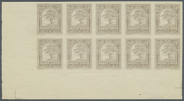 ** Libanon: 1925, 0.10pi. Cedar Tree, Imperforate Proof In Light Grey, Issued Design, Marginal Block Of Ten From The Low - Liban