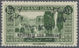 * Libanon: 1926, War Refugee Relief, 1.25 Pi. + 0.25pi. Green With INVERTED BLACK Overprint In Differing Surplus "0.25pi - Liban