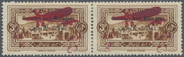 * Libanon: 1926, War Refugee Relief, 3pi. + 2pi. Brown, Horiz. Pair, Left Stamp Showing Variety "Missing 2 In Surcharge" - Liban