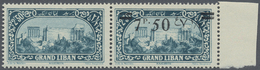 ** Libanon: 1926, 7.50pi. On 2.50pi. Greenish Blue, Horiz. Pair, Left Stamp Without Overprint (albino Printing Only), Un - Liban