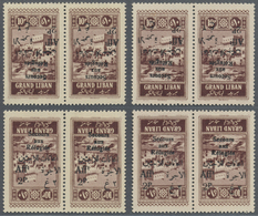 ** Libanon: 1926, 2p. On 10p. Brown Four Horizontal Pairs Showing Inverted Overprint "Secours Aux Refugies", All Mint Ne - Lebanon