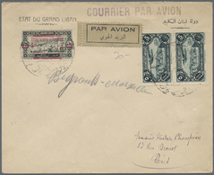 Br Libanon: 1928, 4pi. On 0.25pi. Greenish Black With Spaced "Repu Bl Ique" Together With Vertical Pair 5pi. On Airmail - Lebanon