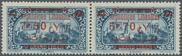 * Libanon: 1928, 7.50pi. On 2.50pi. Greenish Blue, Horiz. Pair, Right Stamp Showing "5.70pi.", Mint O.g. Very Rare Varie - Liban