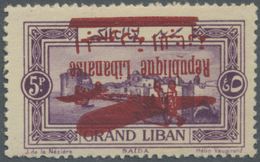 ** Libanon: 1928, Airmails, 5pi. Violet With INVERTED Surcharge, Unmounted Mint, Signed Calves. Maury PA31b - Lebanon