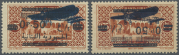 * Libanon: 1929, Airmails, 0.50pi. On 0.75pi. Brownish Red, Two Copies Showing Varieties: "Double Surcharge Of Plane" An - Liban
