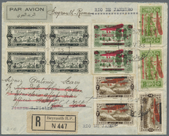 Libanon: 1933, Rich Franked Registered Airmail Letter Bearing Mi. 144(2), 145(4), 149(2), 152(3) And Three Italian Stamp - Liban