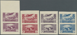 (*)/** Libanon: 1938, Unissued Design 10pi. Airmail And 6pi. Landscape, Four Vertical Se-tenant Pairs In Purple, Carmine - Liban