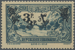 ** Libanon: 1945, 2pi. On 5pi. Greenish Blue With DOUBLE Overprint In BLACK Instead Of "Violet", Unmounted Mint, Signed - Liban