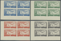 ** Libanon: 1946, Arab Postal Conference, Complete Set Of Four Values As IMPERFORATE Blocks Of Four From The Lower Left - Liban