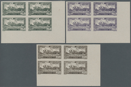 ** Libanon: 1947, 12th U.P.U. Congress, Complete Set Of Six Values As IMPERFORATE Blocks Of Four From The Lower Corner O - Lebanon