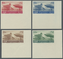 * Libanon: 1954, Beyrouth Airport, Set Of Four IMPERFORATE Marginal Copies From The Lower Right Corner Of The Sheet, Min - Lebanon