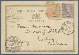 Macau: 1898, Carlos 1 A., 3 A. Tied "MACAO 22 JAN. 00" To Ppc (Bay Of Macao) Via "HONG.KONG D JA 22 00" (scarcer Index L - Altri & Non Classificati