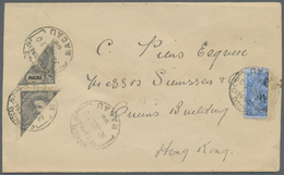 Br Macau: 1910, 6A./200 R. Bisect And 3 A. Bisect (pair) Tied "MACAU 30 JUL 10" To Hong Kong, On Reverse "CUS(TOMS) LAPP - Autres & Non Classés