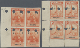 (*) Macau: 1938 (ca.) Nine Different Essays Of An Unscheduled Overprinted "2 A" Issue, All In Imperforated Blocks Of Fou - Autres & Non Classés