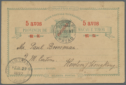GA Macau - Ganzsachen: 1897, 5 Avos/ 30 R. Canc. "MACAO 27 FE 97" W. "CUSTOMS LAPPA FEB 27 1897" Alongside To Brossman, - Postal Stationery