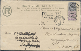 GA Malaiische Staaten - Straits Settlements: 1902. Registered Postal Stationery Envelope 'five Cents' Blue Upgraded With - Straits Settlements