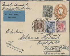 GA Malaiische Staaten - Straits Settlements: 1922, 4 C. Postal Stationery Envelope With Additional Franking 35 C. Scarle - Straits Settlements