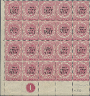 ** Malaiische Staaten - Perak: 1886, 1 C./2 C. Pale Rose, A Bottom Left Corner Margin Plate Number Block Of 20 (5x4), Mi - Perak