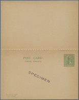 GA Malaiische Staaten - Perak: 1930 (ca.), Double Card 2 + 2 C. Green Ovpt. "SPECIMEN",  Variety: The Reply Part Without - Perak