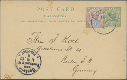 GA Malaiische Staaten - Sarawak: 1902, Stationery Card 1 C. Uprated 3 C. Canc. "SARAWAK 16 SEP 02" To Berlin/Germany W. - Autres & Non Classés