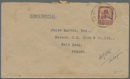 Br Malaiische Staaten - Trengganu: 1927, 5 C. Tied Bilingual "KRETAY 19 OCT 27" To Cover To Penang W. On Reverse Oval "F - Trengganu