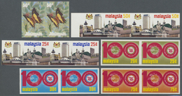 ** Malaysia: 1970-74 Six IMPERFORATED PAIRS, With 1970 'Butterfly' 50c, 1974 'Kuala Lumpur' 25c And 50c, And 1974 UPU Se - Malaysia (1964-...)