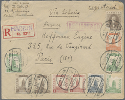 Br Mandschuko (Manchuko): 1932. Registered Envelope (faults) Addressed To France Bearing SG 1, ½f Bistre (2), SG 2, 1f R - 1932-45 Manciuria (Manciukuo)